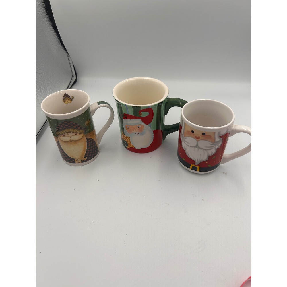 Set of 3 Santa Christmas Mugs Happy Holly Days Tim Coffey Michaels Ceramic